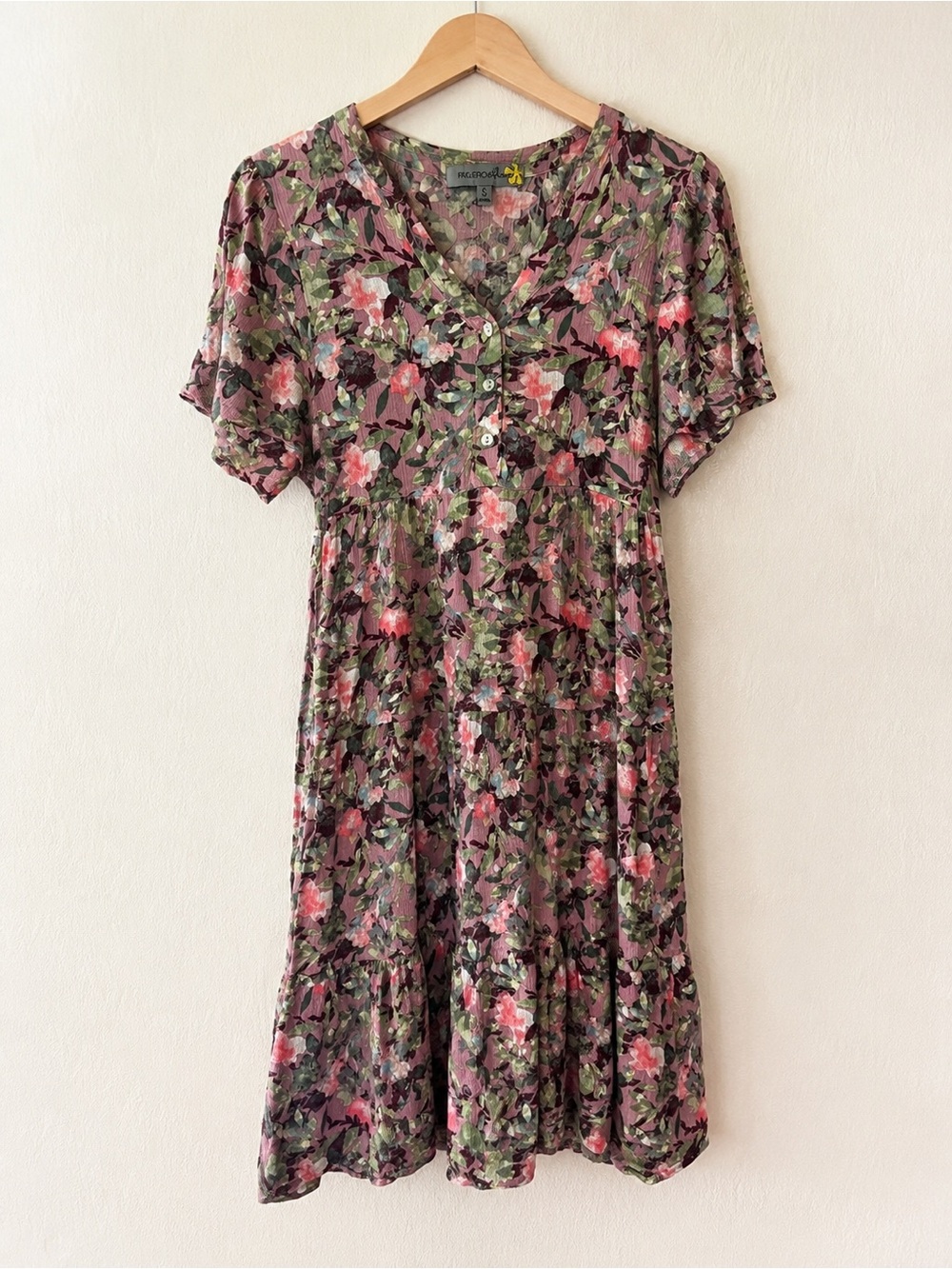 figueroa & flower size s floral rayon midi dress cottagecore boho fairy teacher